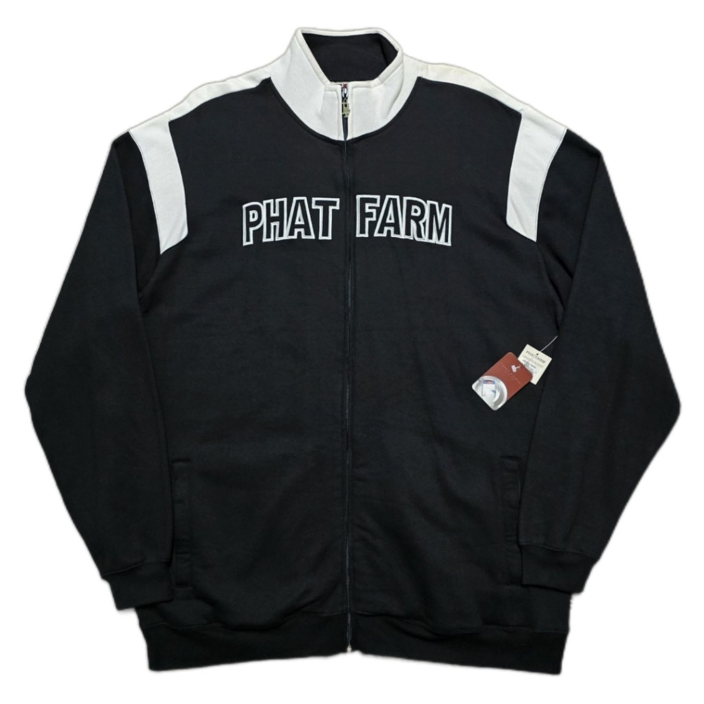 VTG Phat Farm‎ Jacket Mens 2XL Black Streetwear Full Zip Sweater Hip Hop Y2K NWT